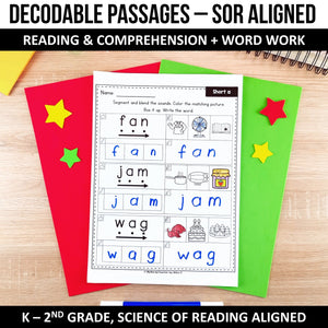 Buy3Get1 FREE B3 - Dictation Practice, Decodable Passages + Word Work, Phonics Books, Sentence Pyramids