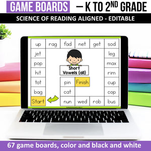 Science of Reading Game Board with Decodable Words (Editable)