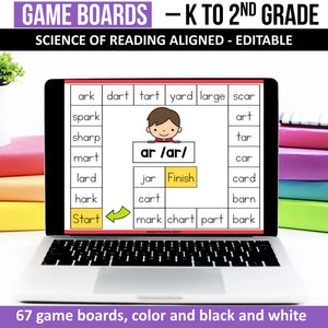 Science of Reading Game Board with Decodable Words (Editable)
