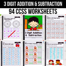 Load image into Gallery viewer, Three-Digit Addition &amp; Subtraction  - 2nd Grade Math Worksheets