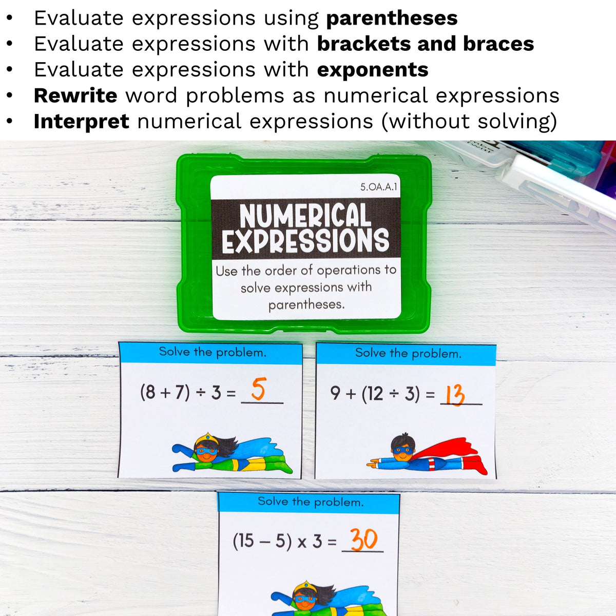 Numerical Expressions - 5th Grade Math Task Cards - CCSS Aligned – My ...