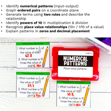 Load image into Gallery viewer, Numerical Patterns &amp; Place Value - 5th Grade Math Task Cards - CCSS Aligned