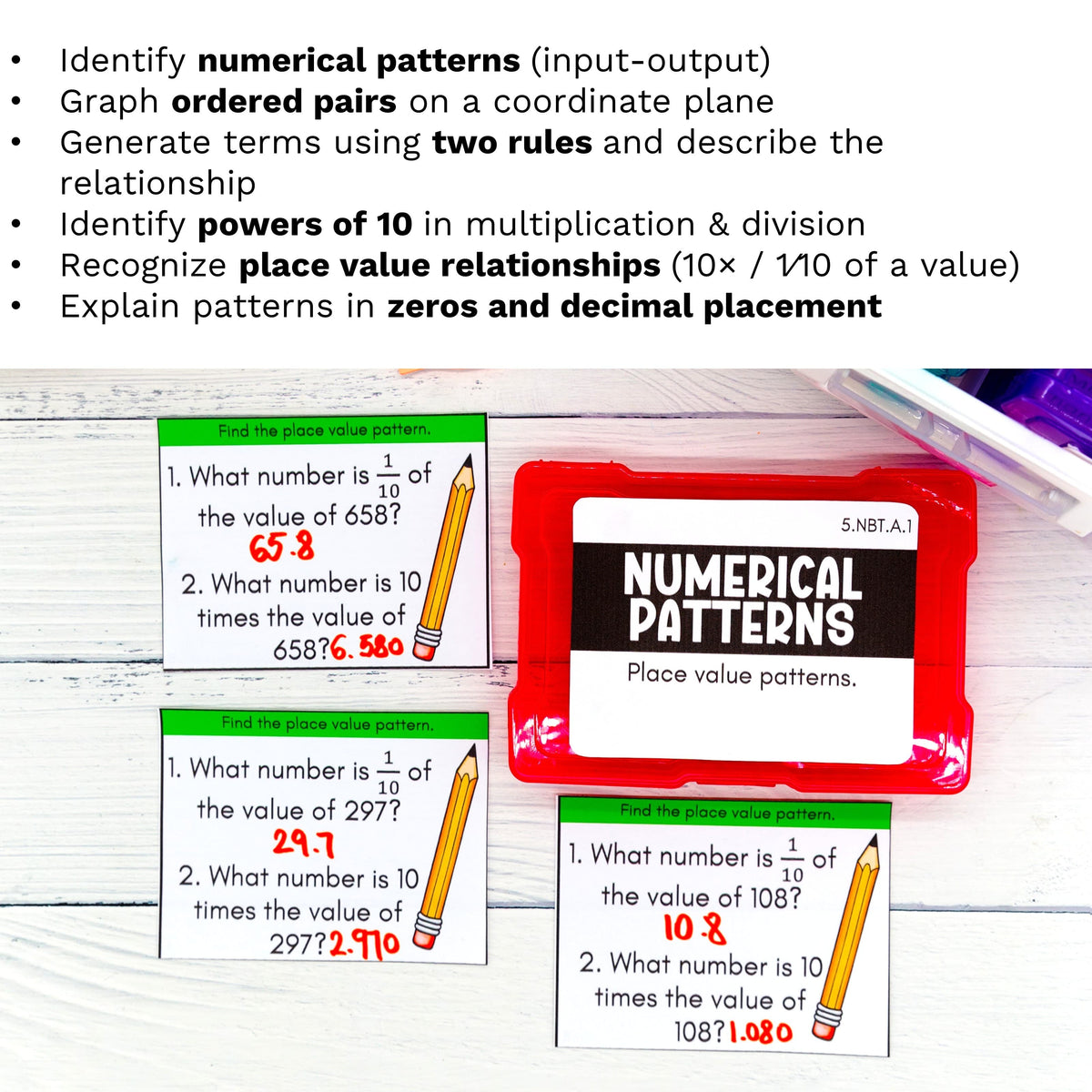 Numerical Patterns & Place Value - 5th Grade Math Task Cards - CCSS Al ...