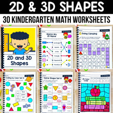 Load image into Gallery viewer, 2D and 3D Shapes - Kindergarten Math Worksheets