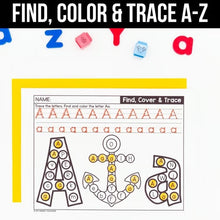 Load image into Gallery viewer, Find, Color &amp; Trace Alphabet Worksheets A–Z | Letter Recognition Practice