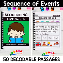 Load image into Gallery viewer, 50 CVC Words Decodable Read &amp; Sequence Phonics Passages - Science of Reading Aligned