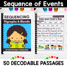Load image into Gallery viewer, 50 Blends &amp; Digraphs Decodable Read &amp; Sequence Phonics Passages