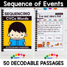Load image into Gallery viewer, 50 CVCe Words Decodable Read &amp; Sequence Phonics Passages