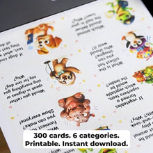 Load image into Gallery viewer, 300 Printable Conversation Starter Cards for Kids - 30 Printable Pages