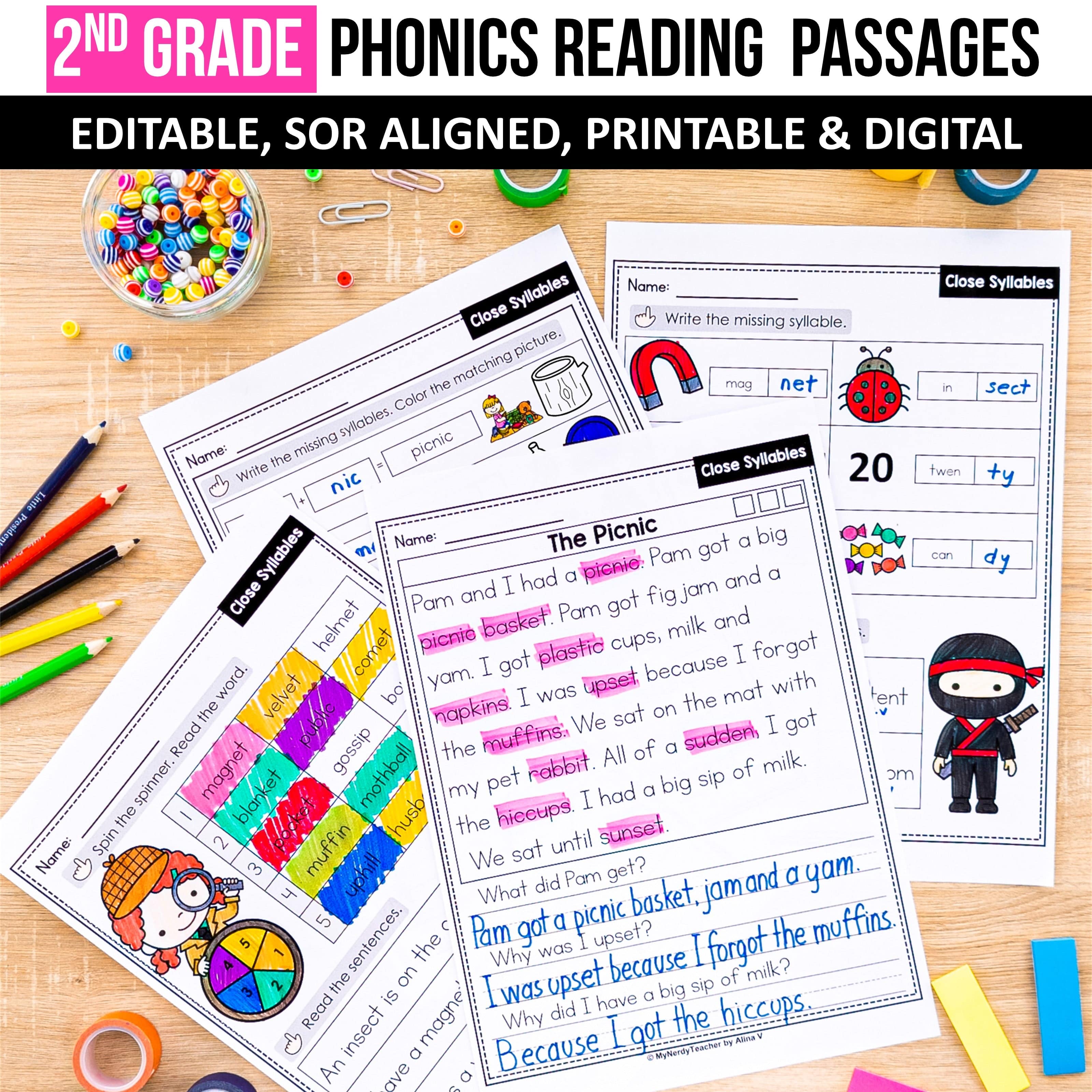 2nd Grade Phonics Reading Passages with Multisyllabic Words