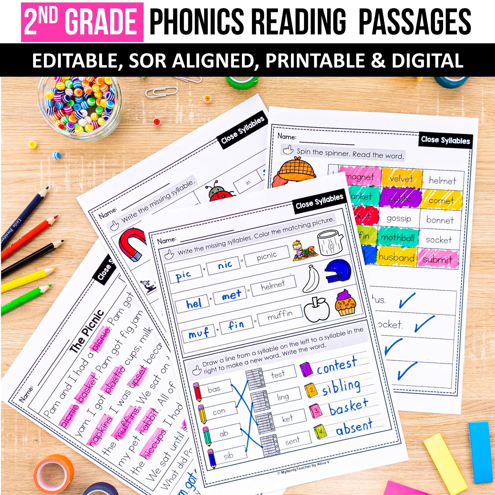 2nd Grade Phonics Reading Passages with Multisyllabic Words