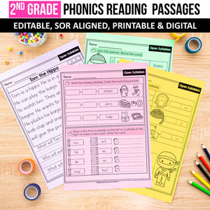 2nd Grade Phonics Reading Passages with Multisyllabic Words (Editable) - Science of Reading Aligned
