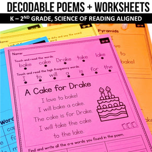 Decodable Poems and Worksheets Mega Bundle - Science of Reading Aligned - K to 2nd Grade - Digital Download