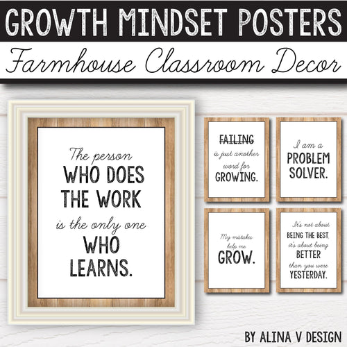 Modern Farmhouse Classroom Decor Growth Mindset Posters INSTANT DOWNLOAD