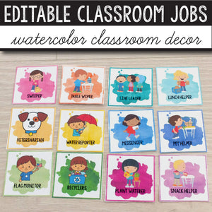 Classroom Jobs Editable - Watercolor INSTANT DOWNLOAD