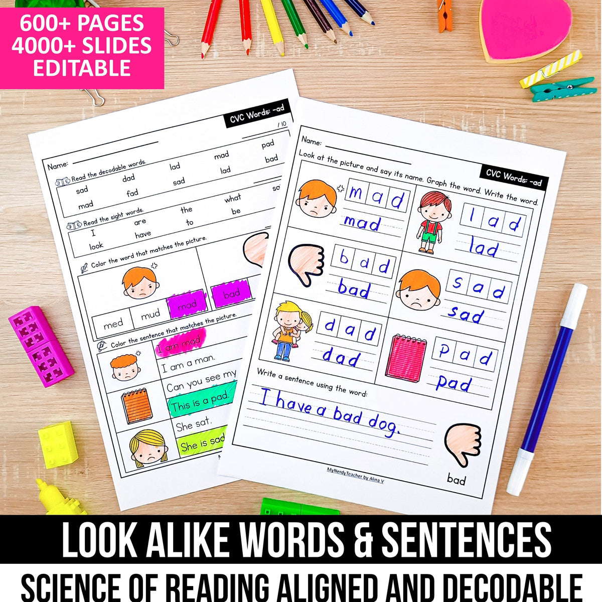 Decodable Look Alike Words and Sentences MEGA BUNDLE (Editable) - K ...