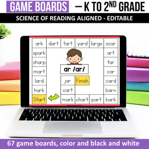 Science of Reading Game Board with Decodable Words (Editable) - K - 2nd Grade