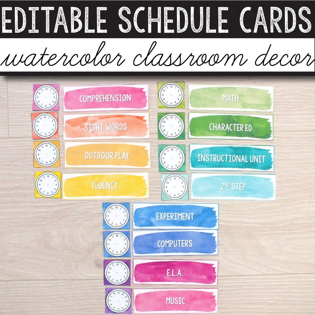 Daily Schedule Cards EDITABLE - Watercolor INSTANT DOWNLOAD