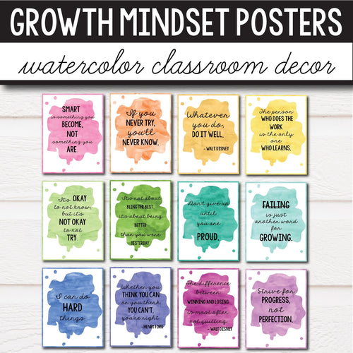 Growth Mindset Posters - Watercolor Decor INSTANT DOWNLOAD