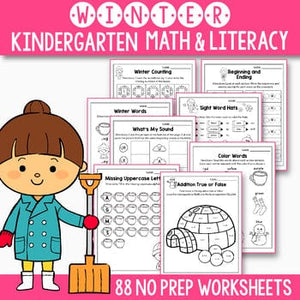 Winter  Activities Kindergarten - Winter Math Worksheets and Literacy No Prep
