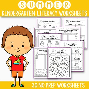 Summer Activities For Kindergarten (Literacy No Prep) - Summer Review