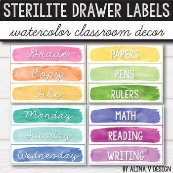 10 Drawer Cart Labels Editable - Watercolor INSTANT DOWNLOAD