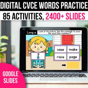 Phonics Activities for Google Slides; CVC, CVCe, Sight Words, Blends, Digraphs Centers Bundle