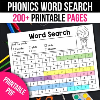 Phonics Word Search CVC CVCe Blends Digraphs Sight Words Spring 200 pa ...