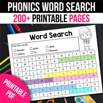 Phonics Word Search CVC CVCe Blends Digraphs Sight Words Spring 200 pages