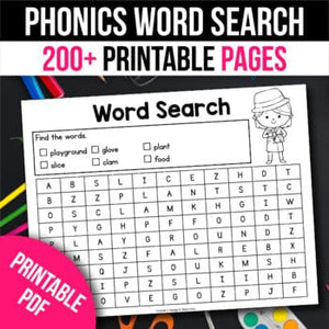 Phonics Word Search CVC CVCe Blends Digraphs Sight Words Spring 200 pages