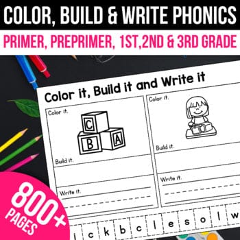 Color Read Write Phonics Word Search CVC CVCe Digraphs Sight Words 800 pages