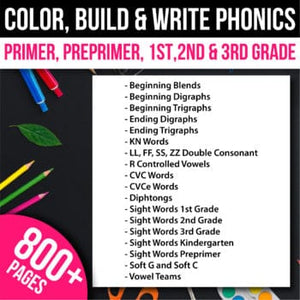Color Read Write Phonics Word Search CVC CVCe Digraphs Sight Words 800 pages