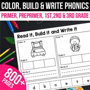 Color Read Write Phonics Word Search CVC CVCe Digraphs Sight Words 800 pages