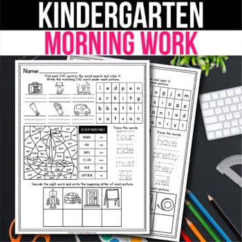 Kindergarten Morning Work September 1st Grade MW3