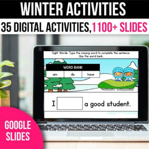 Digital Winter Activities Kindergarten - Math and Literacy Games for Google Slides