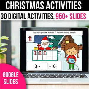 Digital Christmas Activities Kindergarten - Math and Literacy Games for Google Slides