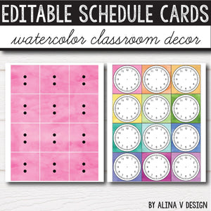 Daily Schedule Cards EDITABLE - Watercolor INSTANT DOWNLOAD