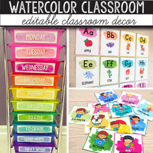 Watercolor Classroom Decor Bundle INSTANT DOWNLOAD (25+ Resources Included)